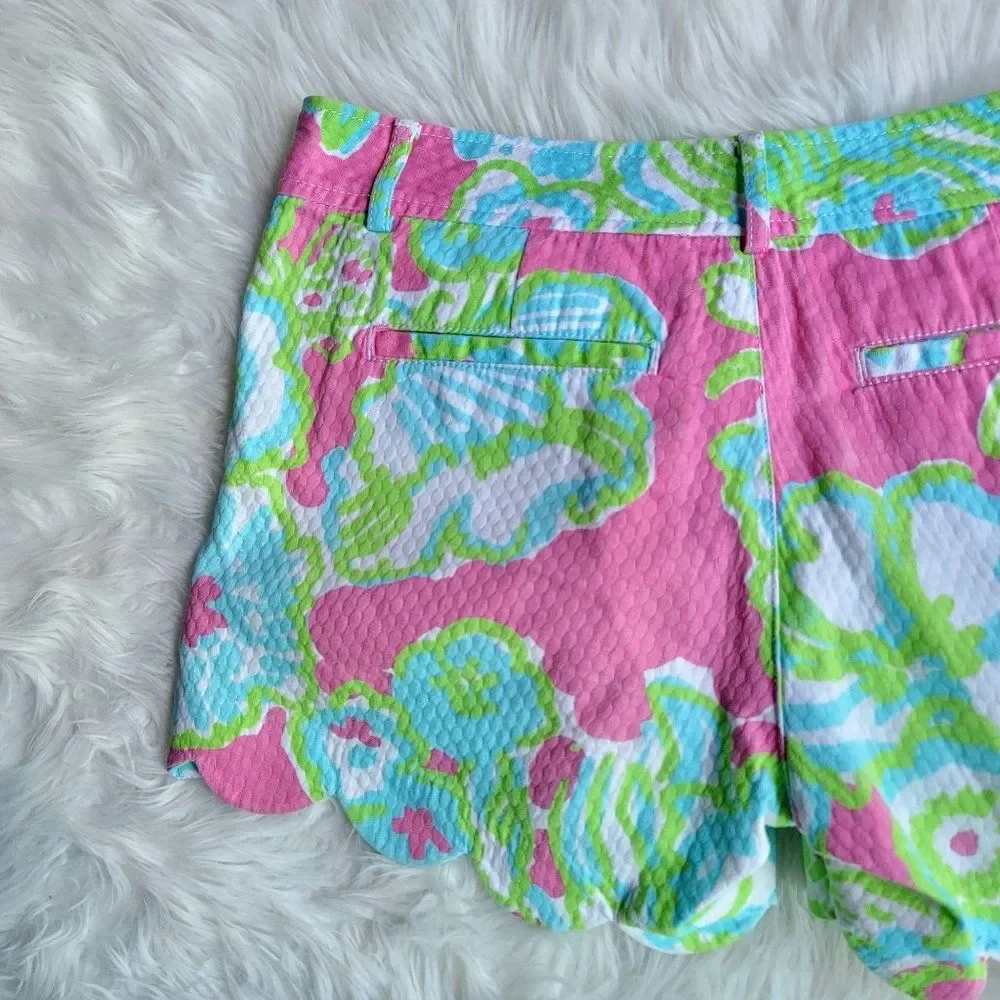 Lilly Pullitzer Buttercup Shorts Size 0 Scalloped Preppy Nantucket Summer Fem